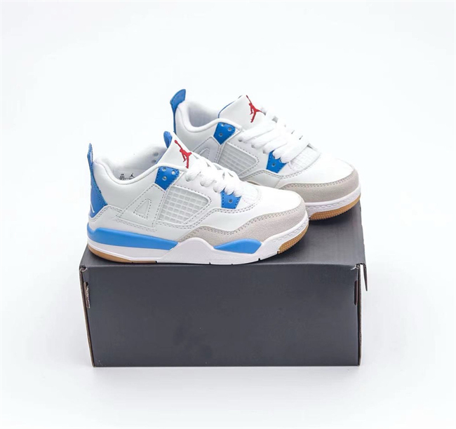 Youth Running weapon Super Quality Air Jordan 4 White/Blue Shoes 047